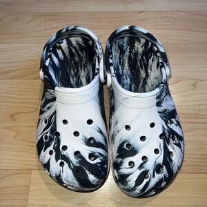 “Big kids” Black and White Crocs